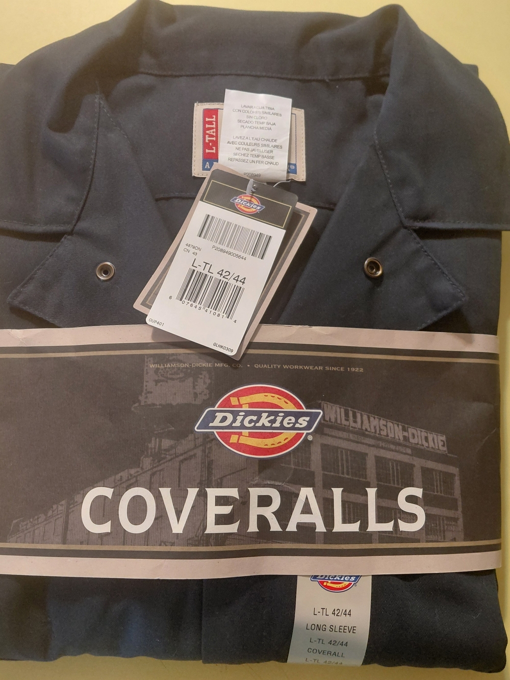 DICKIES 4879DN Size L-Tall 42/44 Long Sleeve Delux Coverall, 7.75 oz, Dk Navy